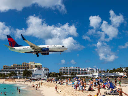 the airport runway of St. Marteen at Maho Beach