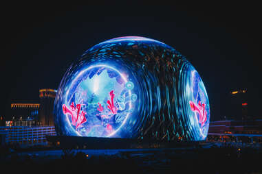 the sphere in las vegas with an underwater scene on its exterior LED screen