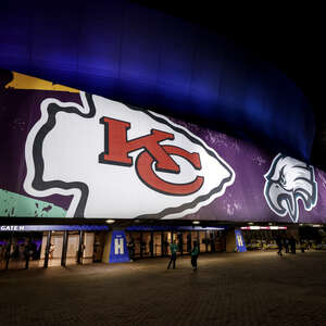 the marquee at caesars superdome football arena in new orleans, host of the 2025 super bowl