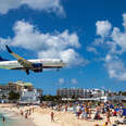 the airport runway of St. Marteen at Maho Beach