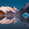 Cerro Torre reflecting in Laguna Torre, Patagonia Argentina. 