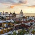 Sunset in over the city skyline of Cartagena, Colombia.