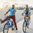 biking the strand in santa monica along the beach bike path in LA