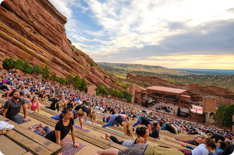 Yoga on the rocks at Red Rocks Amphitheatre